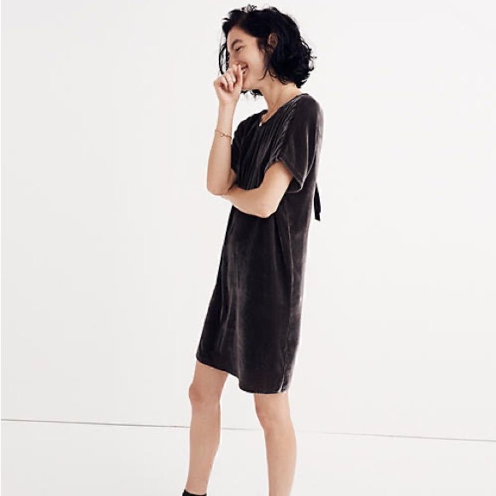 Madewell Velvet Bow-Back Tee Dress XS